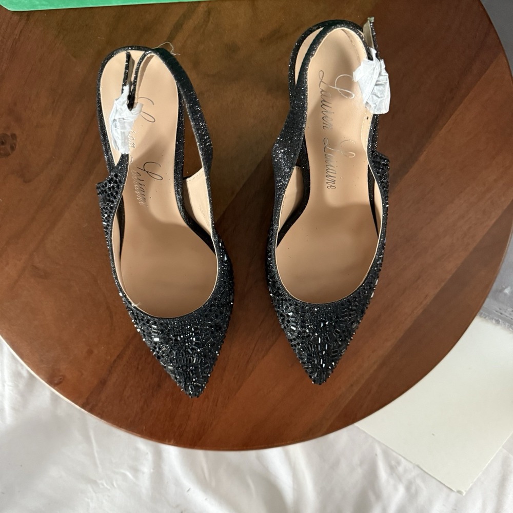 Lauren Lorraine Rachel Women's Heels Shoes Rhinestones Black‎ Slingback Size 8 - Picture 3 of 14